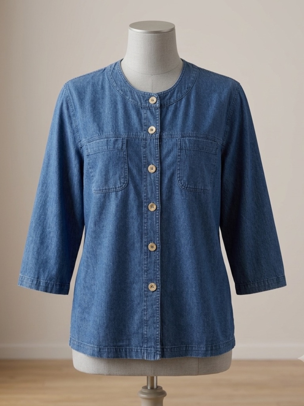 Vintage Marsha Sport Women 2X Denim Shirt Jacket Button USA Blue Shoulder Pads